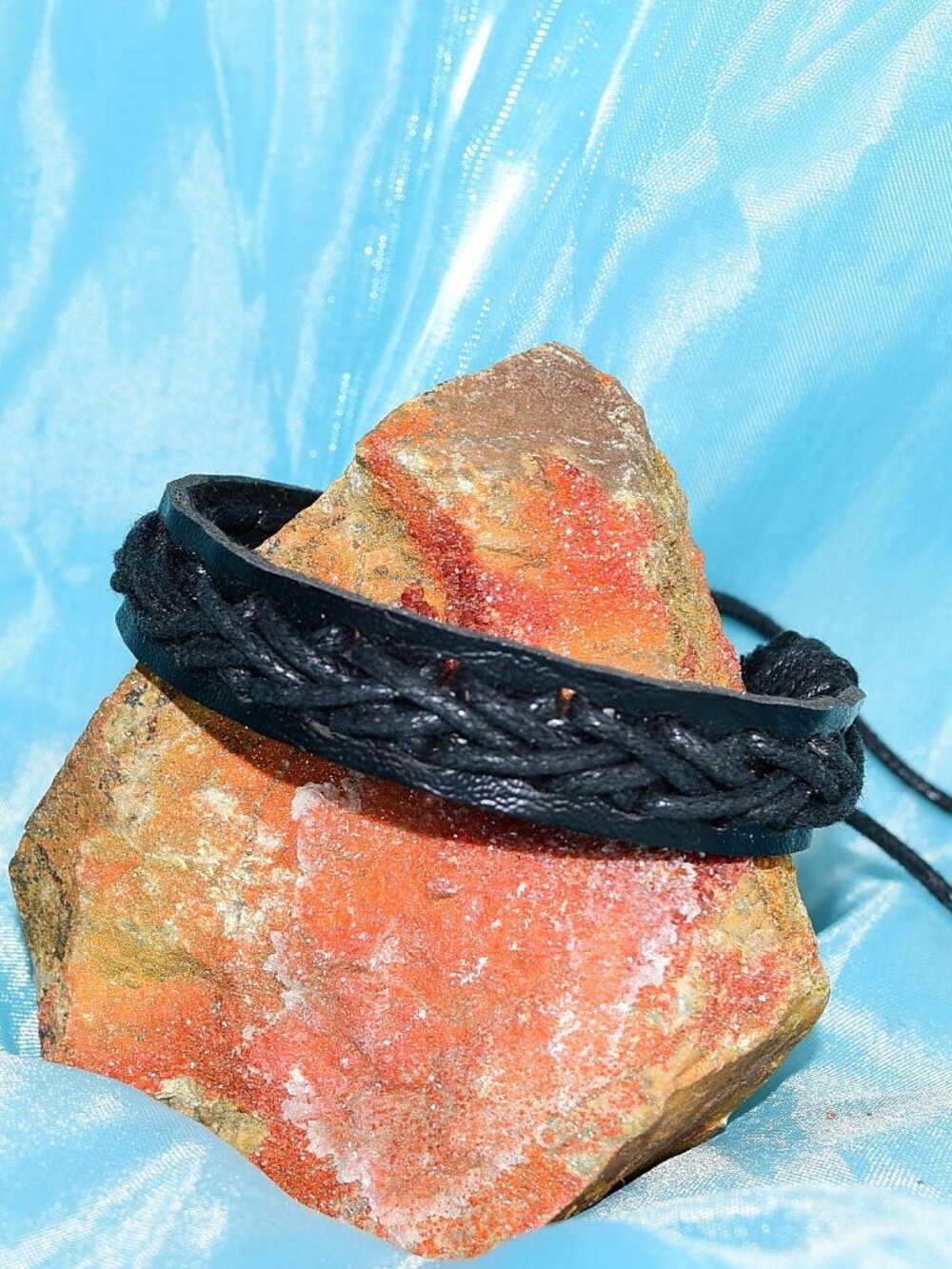 Caz Punch Cross Stitch Leather Bracelet Black on Black Gift Boxed Womens